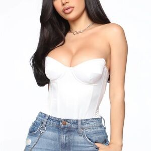Fashion Nova Chic White Strapless Bodysuit